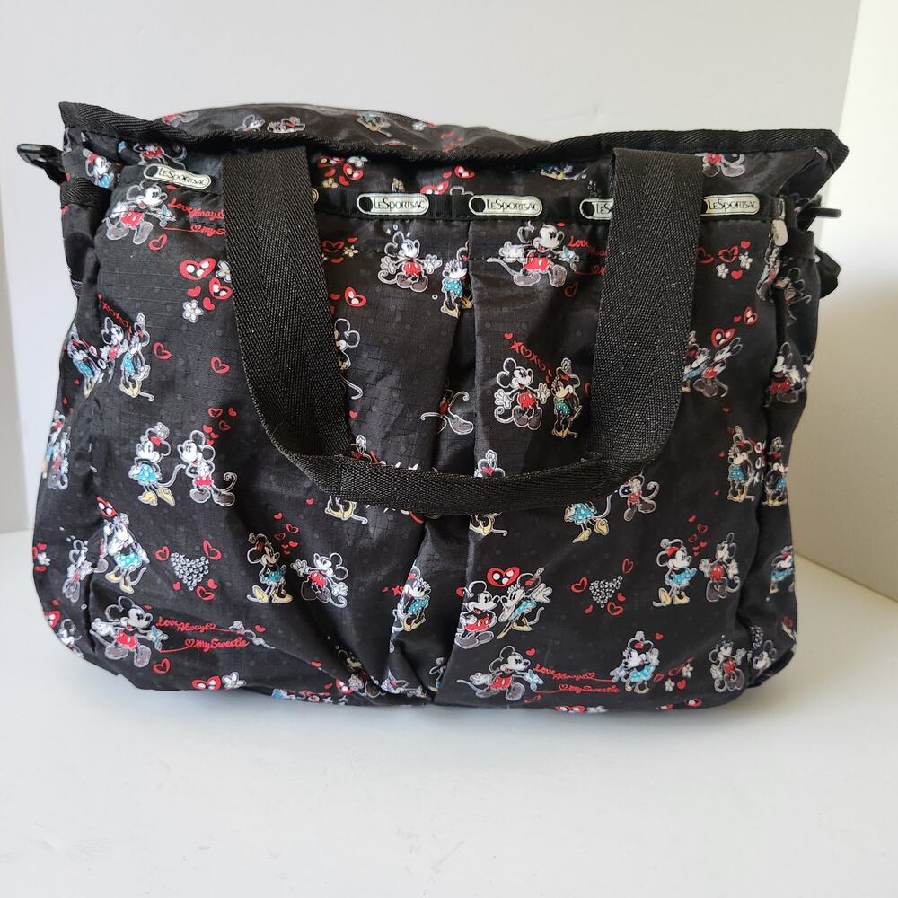 LeSportSac X Disney Baby Mickey Loves Minnie Black Diaper Bag Cargo Hearts